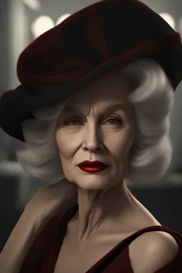 A SEXY AND PREETY old woman WITH RED LIPS AND VERY DARK MAKEUP in the style of Alan Kenny , highly detailed, unreal engine, octane render, 8k