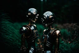 Lush Void: The Droid Whisperer, imperfection, natural lighting, cinematic, Fuji Film, Anamorphic lens, 2040s, deep depth of field, Solarpunk