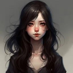 pretty girl, age 13, black hair, conventionally attractive, realism, dreamy, warlock