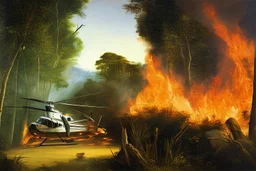 helicopter burning in the jungle the Panter is watching on fire by Caravaggio