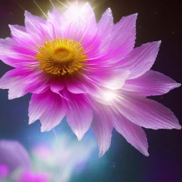 one big crystal subtle flower in a galactic ambiance with a very little beautiful fairy, transparent petals, delicate colors, in the foreground, full of details, smooth, bright sunshine，soft light atmosphere, light effect，vaporwave colorful, concept art, smooth, extremely sharp detail, finely tuned detail, ultra high definition, 8 k, unreal engine 5, ultra sharp focus