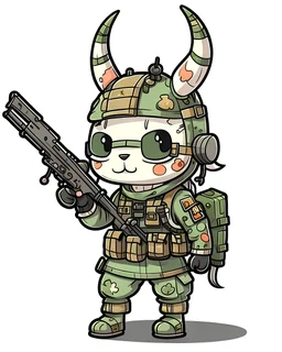 a cute unicorn soldier wearing a camo uniform, armed with an AR-15, make it as a sticker