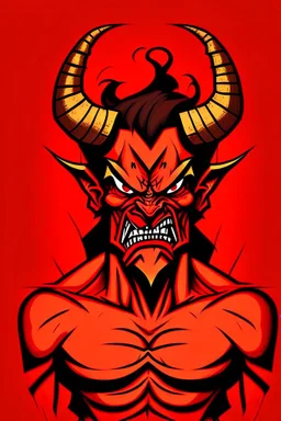 A demon wearing a red pharaonic suit and angry face Cartoon drawn