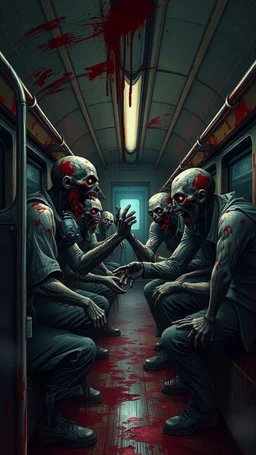inside a train Zombie’s fighting with each others , blood everywhere