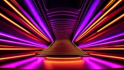 a 3D recursive stage structure made of metallic colors, pretty artistic background, dynamic lights