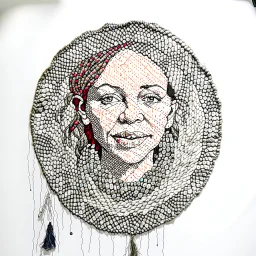 A Wide Panel in which 5-6 potraits are deveped with Wool threads tapestry artwork connected with each other through threads,