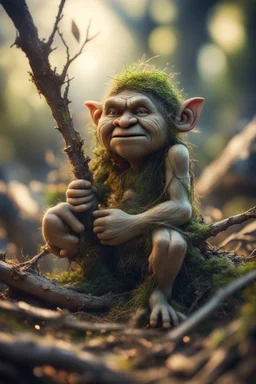 postcard drawing, twig troll hiding in a pile of twigs and branches ,bokeh like f/0.8, tilt-shift lens 8k, high detail, smooth render, down-light, unreal engine, prize winning