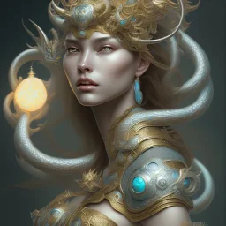 sango fantasy, fantasy magic, intricate, sharp focus, illustration, highly detailed, digital painting, concept art, matte, artgerm and paul lewin and kehinde wiley, masterpiece silver dragon head golden Asian nice breast Afo woman turquoise waves