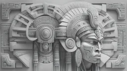 futuristic, realistic, techno, mayan drawings milky white metal