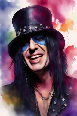 text "MOTLEY CRUE", head and shoulders portrait, Motley Crue Mick Mars - well-shaped, perfect figure, perfect face, laughing, a multicolored, watercolor stained, wall in the background, professional quality digital photograph, 4k, 8k, 32k UHD, Hyper realistic, extremely colorful, vibrant, photorealistic, realistic, sharp, highly detailed, professional quality, beautiful, awesome, majestic, superb, trending on artstation, pleasing, lovely, Cinematic, gorgeous, Real, Life like, Highly detailed