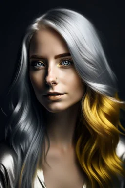Woman gold silver hair blue eyed
