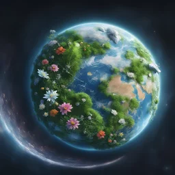earth, greenery, little flowers, solar punk, positive, circuits, scifi buildings