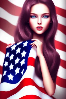 girl, cute, beautiful, holding American flag, smiling