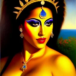 portrait of beautiful busty Queen of Carnaval of Brazil painting by Brom , oil on canvas, cinematic composition, extreme detail,fit full head inside picture