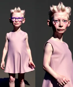 Tilda swinton toddler, full body, shoe, dress, soft skin, dramatic lighting, hyper realistic