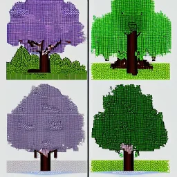 seis arboles en pixel art