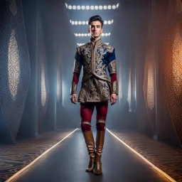 a full body young man in azeri dance clothing ,long boots,