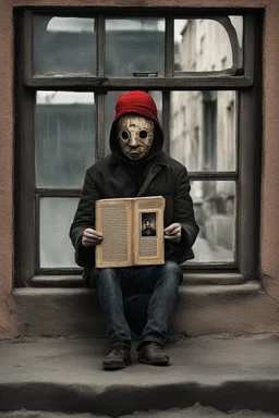 realism, street, russian depression, music album, from the window, depression, russian 90, post punk, man with old god mask, poster