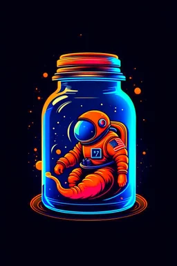 astronaut in a mason jar that's themed to look like a spaceship traveling to mars. The spaceship has engine fire coming out of the back, and the whole style should be that of a tech company logo.