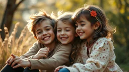 Beautiful happy telepathic young boys and girls playing together, finesse, devotion, serendipity, best friends, exquisite composition, beauty, magic, fantasy, close foreground detail, beautiful intricate insanely detailed octane render, 16k artistic photography, photorealistic concept art, soft natural volumetric cinematic perfect light, chiaroscuro, award-winning photograph, masterpiece