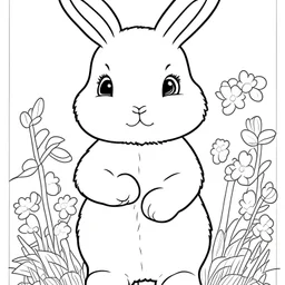 b/w outline art for kids coloring book page, cute beautiful Farm animals for kids age 2-7 themed, coloring pages, full rabbit, full white, kids style, white background, whole body, Sketch style, full body (((((white background))))), only use outline., cartoon style, line art, coloring book, clean line art, Sketch style, line-art