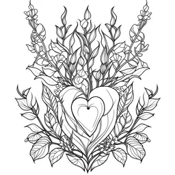 outline art for square Human Heart Candles Ikebana style coloring page for kids, classic manga style, anime style, realistic modern cartoon style, white background, sketch style, only use outline, clean line art, no shadows, clear and well outlined