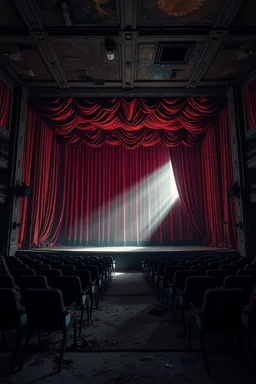 Bosch nightmares paint inf style an abandoned theater stage with roped curtains and damaged chairs ,insanely detailed octane render trending on artstation, 8k artistic photography, photorealistic concept art, soft natural volumetric cinematic perfect light, chiaroscuro, award-winning photograph, masterpiece, oil on canvas, Raphael, Caravaggio, Greg Rutkowski, people, beksinski, Giger