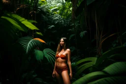 a girl in a bikini on a jungle background