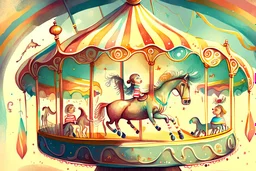 Carousel, drawing, illustration, children book style, realistic, high resolution, colorful