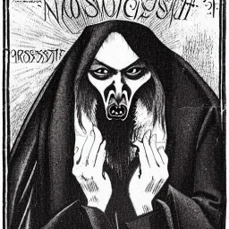 Nosferatu vampire with a beard of flesh as a Russian Orthodox