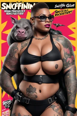 SNIFFIN’ GLUE magazine high res photo cover: special agent provocateur for her with tattoos issue; guest star : Bebop and Rocksteady