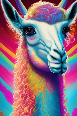 A portrait of a very pretty lady llama in the lisa frank style