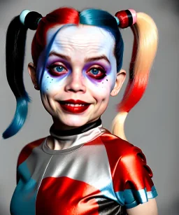 Harley quinn toddler, full body, soft skin, dramatic lighting, hyper realistic