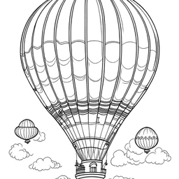 outline art for square hot air balloon coloring page for kids, classic manga style, anime style, realistic modern cartoon style, white background, sketch style, only use outline, clean line art, no shadows, clear and well outlined