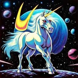 90's TCG art retro fantasy art of epic Space unicorn