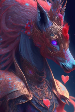 Valentine Kitsune Horse alien,FHD, detailed matte painting, deep color, fantastical, intricate detail, splash screen, complementary colors, fantasy concept art, 32k resolution trending on Artstation Unreal Engine 5