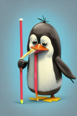 Cartoon character penguin eating lolly stick