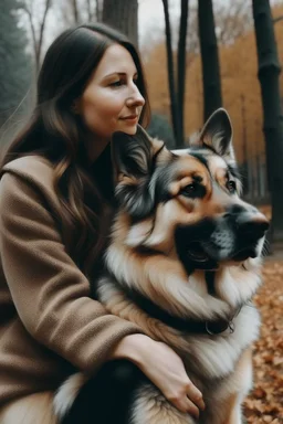a lady with a dog bigger than her self