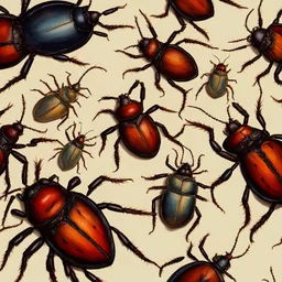 three ticks, bugs, tickbugs, they are wrestling on a bed, beautiful art