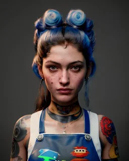 Realistic portrait, hybrid character, waitress sexy British woman with monster muppet mask that covers her entire head, Sesame Street style, retro style, pub, short shirt, tray, beer, old school tattoo, hot, smooth, unreal engine 5, god lights, ray tracing, RTX, lumen lighting, ultra detail, volumetric lighting, 3d.