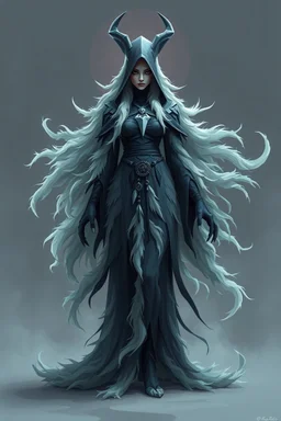 k good low poly priest woman with long fur all over her entire body and eerie aura swirl