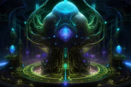 A mesmerizing digital anime image showcases an elusive alien computer, shrouded in enchantment and mystery. The artifact, of unknown origin, emanates a faint neon glow, captivating viewers with its ethereal presence. Its intricate metallic structure, adorned with intricate symbols and patterns, reflects the advanced technology of a distant civilization. The artifact's surface reveals a polished iridescence, exhibiting a mesmerizing interplay of vibrant purples and electric blues. This high-quali