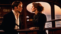 Write a scene where Jack and Rose say goodbye to each other as Rose boards a rescue boat on the sinking Titanic. The tension is palpable as they express their love for each other amidst chaos and tragedy. Jack's heartbreak is evident as he watches Rose leave, knowing they may never see each other again. The scene captures the emotional turmoil of the moment and the overwhelming sense of loss as the ship continues to sink.