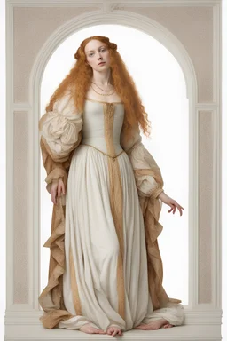 portrait of a renaissance woman full body botticelli style on a white background