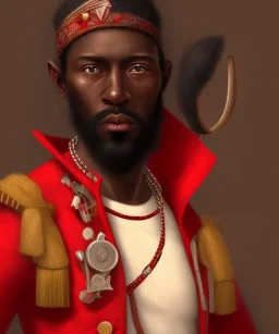 Negro Felipe, african slave, red uniform, red headband, short beard