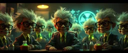 high class realism, the board in the style of fallout 4, A close up portrait of one person in group of mutated with hairy wigs glowing, cartoonish uranium creatures in a dimly lit boardroom, wearing tiny suits and glasses, with playful but slightly mischievous expressions. Their bodies emit a soft greenish glow. The room is filled with scattered papers, glowing vials, and miniature nuclear reactors. Style: whimsical digital illustration, cinematic lighting, colorful, slightly exaggerated feature