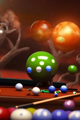 Aliens playing pool with the balls being planets. The main ball is planet earth. High resolution, 3d render and 8k