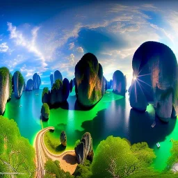 Railay West, Thailand,aerial view,cloudy,extremely detailed digital painting, high resolution,8k, realistic, beautiful, volumetric lighting, mystical colors ,perfectly centered image, perfect composition, rim light, beautiful lighting,masterpiece, stunning scene, raytracing, anatomically correct, in the style Van Gogh and robert e howard and Ken Kelley and Ohrai Noriyoshi and Simon Bisley and tomzj1.