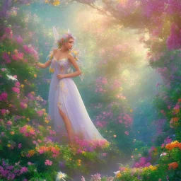 bright fairy in a flowery landscape synthwave, colorful, psychedelic, artstation, concept art, smooth, extremely sharp detail, finely tuned detail, ultra high definition, 8 k