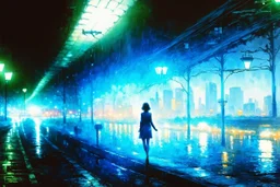 Night, City, lights, sci-fi, future, retrowave, claude monet impressionism paintings